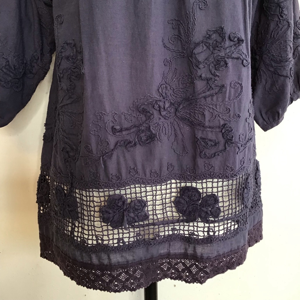 Sundance Women Elegant Purple Sheer Embroidered Tunic Top M - Picture 6 of 11